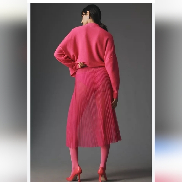 NWT Anthropologie Sunburst sheer Pink Pleated Midi Skirt Sz LP fits XL/1x - Picture 7 of 14